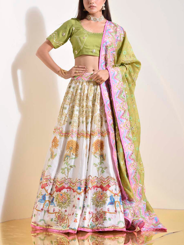 Off White Vasansi Silk Lehenga Set