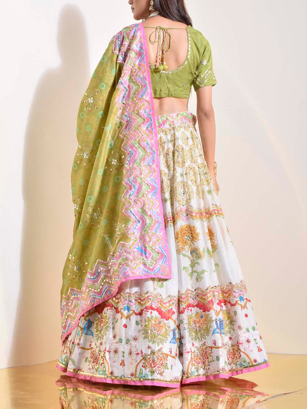 Off White Vasansi Silk Lehenga Set