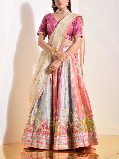 Pink & Beige Vasansi Silk Gota Patti Lehenga Set