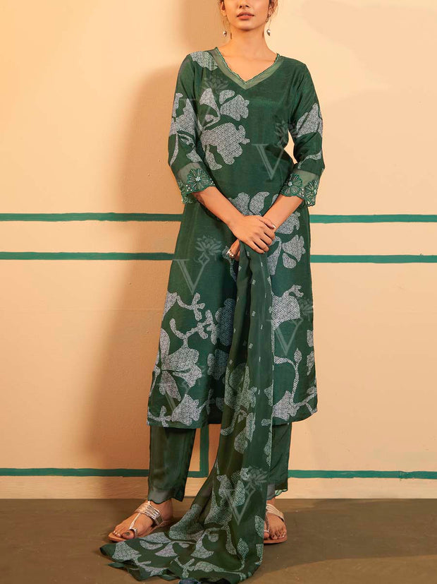 Green Dola Silk Suit Set