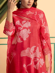 Red Dola Silk Suit Set