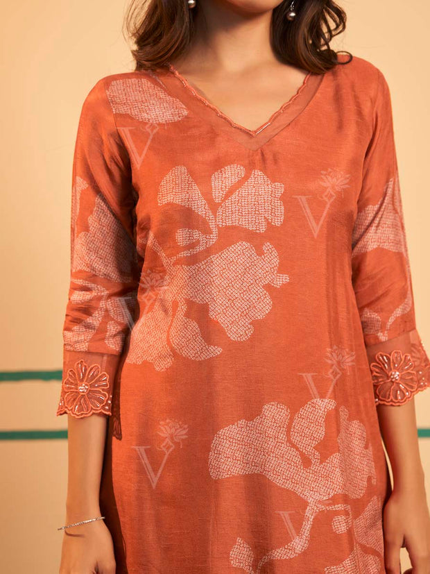 Orange Dola Silk Suit Set