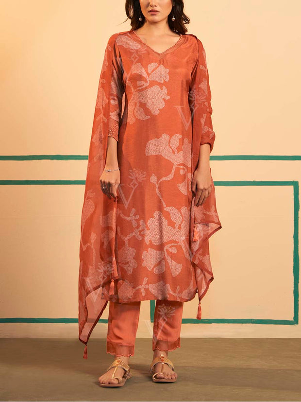 Orange Dola Silk Suit Set