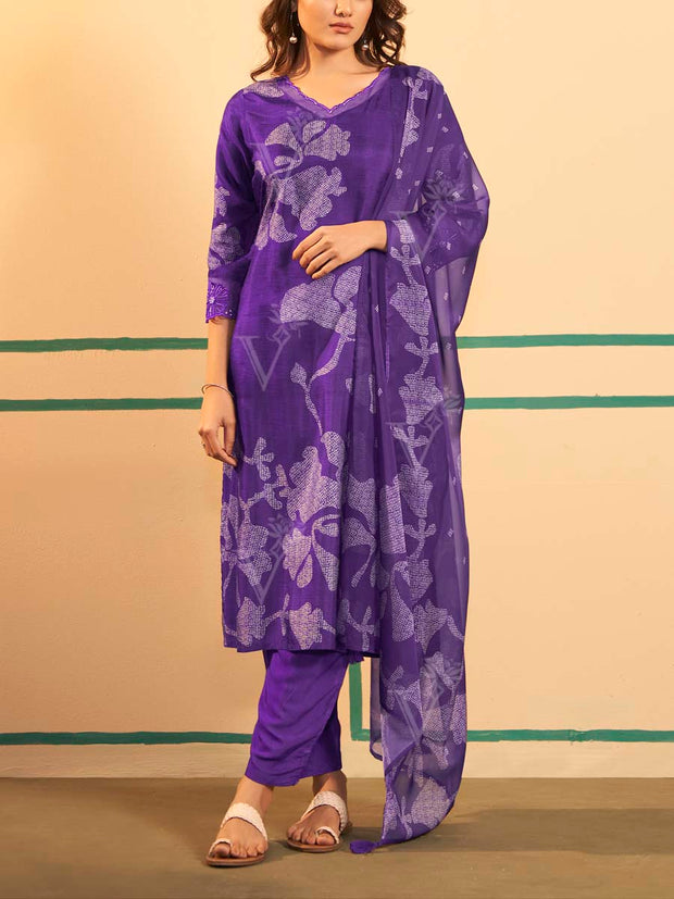 Purple Dola Silk Suit Set