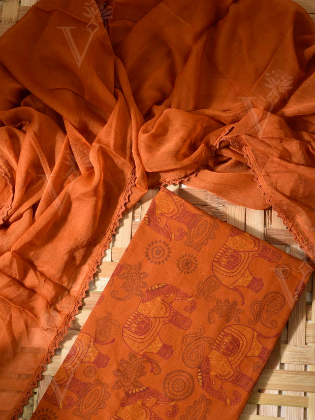Orange Cotton Dress Material