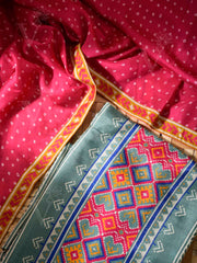 Green and Pink Vasansi Silk Dress Material