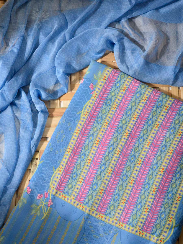 Blue Cotton Silk Dress Material