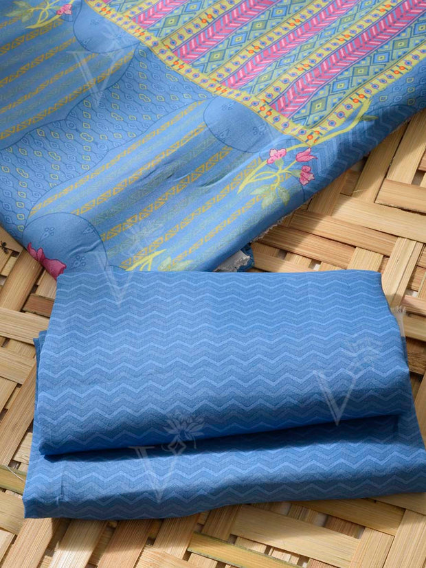 Blue Cotton Silk Dress Material