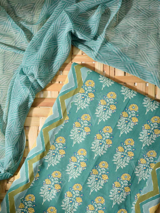 Turquoise Cotton Dress Material