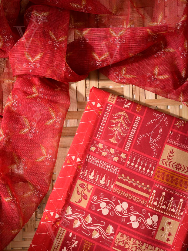 Red Cotton Dress Material