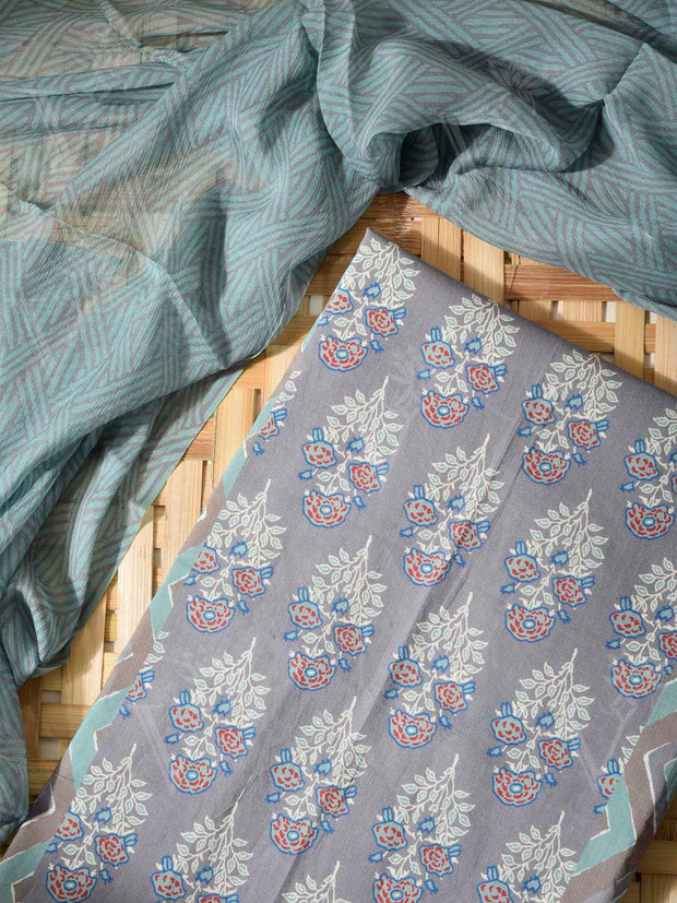 Grey Cotton Dress Material