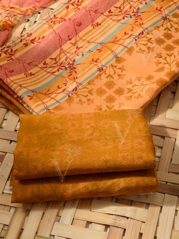 Ochre Cotton Silk Dress Material