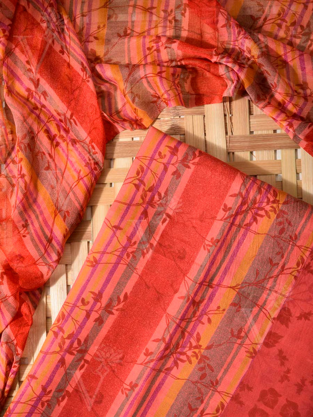 Orange-Red Cotton Silk Dress Material