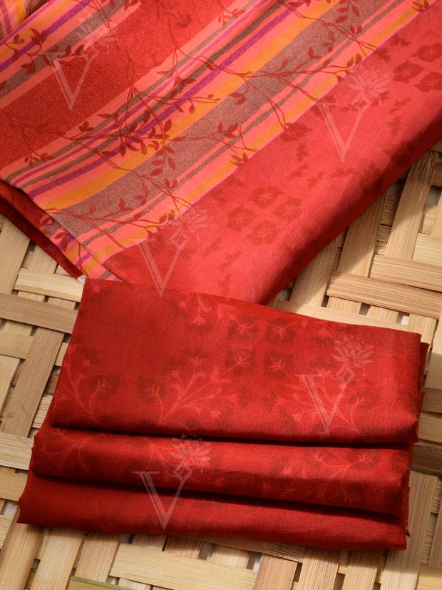 Orange-Red Cotton Silk Dress Material