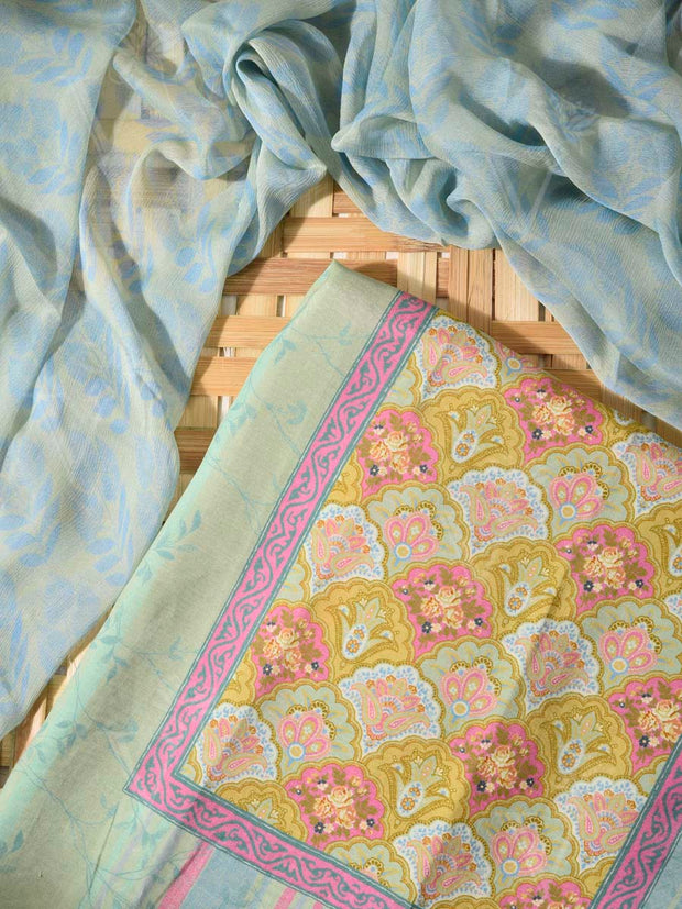 Blue Cotton Silk Dress Material