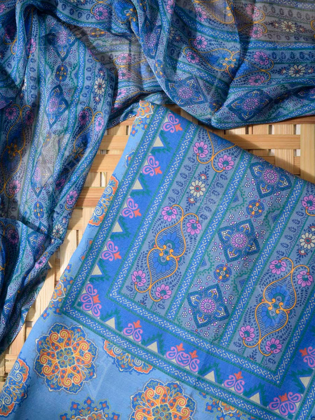 Blue Cotton Silk Dress Material