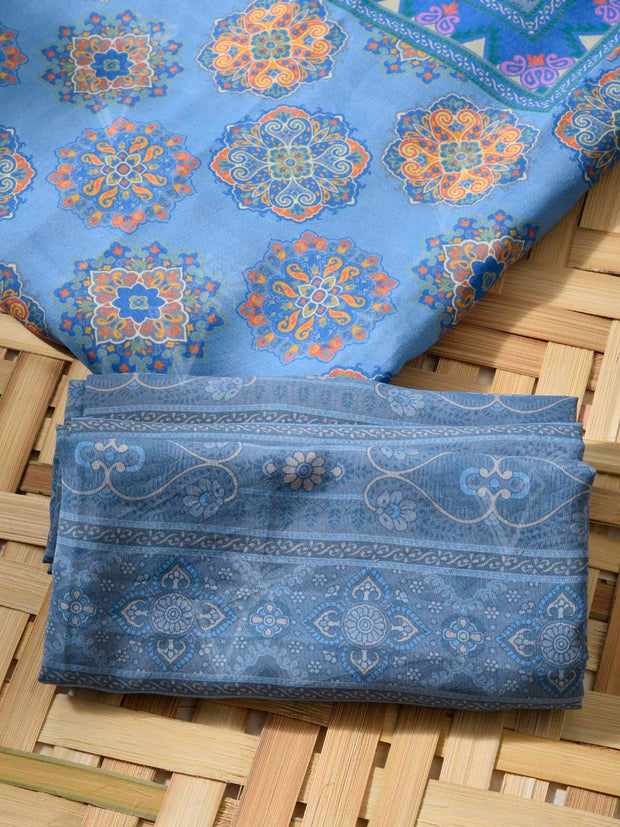 Blue Cotton Silk Dress Material