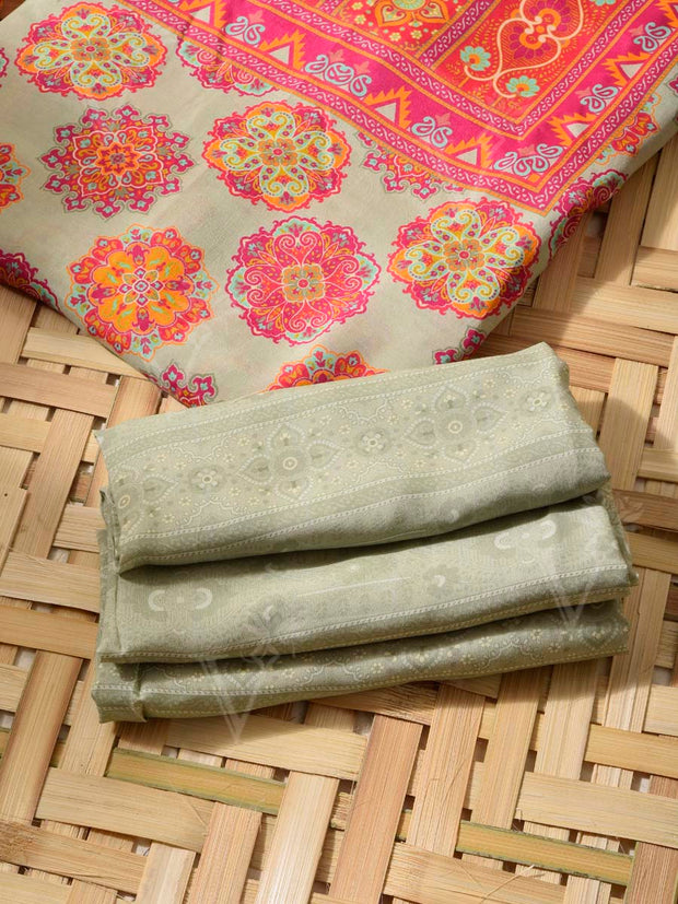 Orange and Light Grey Cotton Silk Dress Material