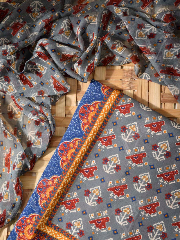 Blue and Grey Cotton Silk Dress Material