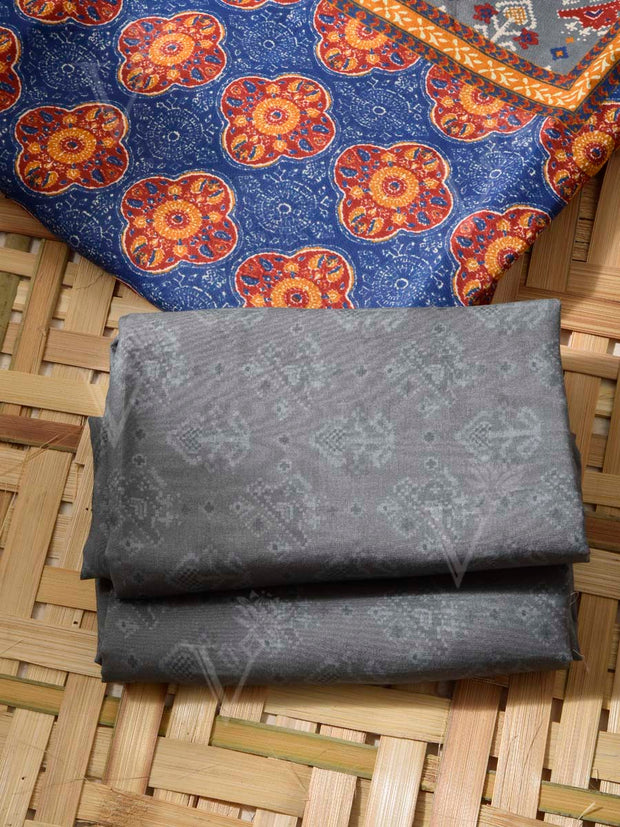 Blue and Grey Cotton Silk Dress Material
