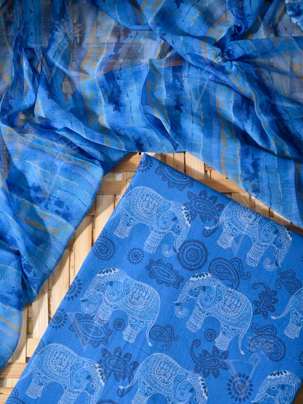 Blue Cotton Dress Material