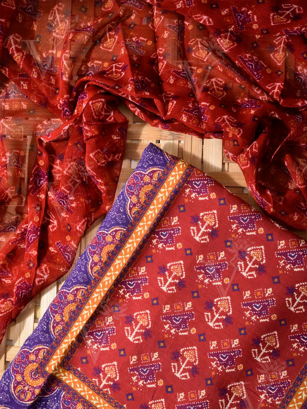 Blue and Brown Cotton Silk Dress Material