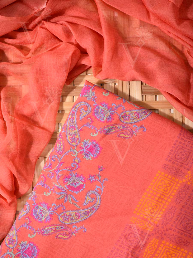 Orange-Red Cotton Silk Dress Material