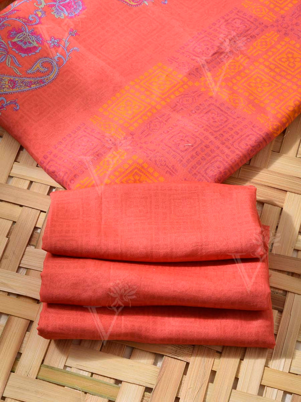 Orange-Red Cotton Silk Dress Material