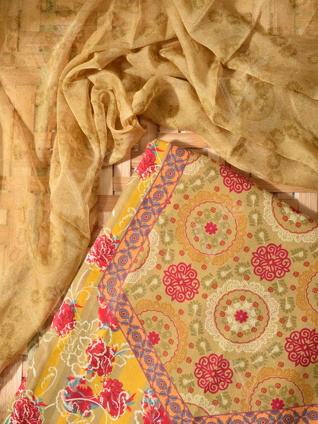 Olive Green Cotton Silk Dress Material
