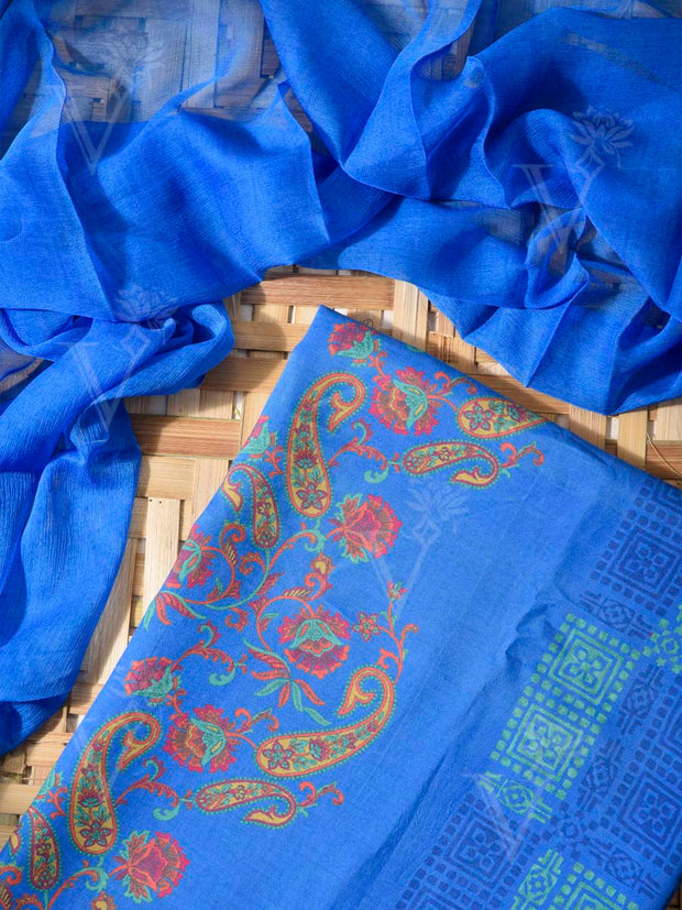 Blue Cotton Silk Dress Material