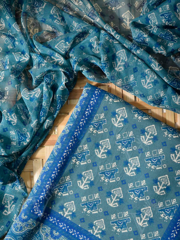 Blue Cotton Silk Dress Material