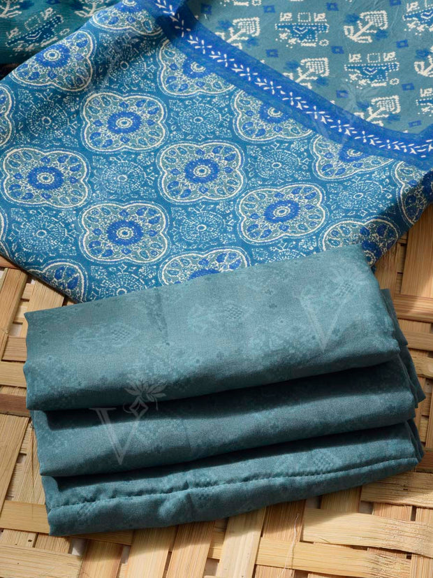 Blue Cotton Silk Dress Material