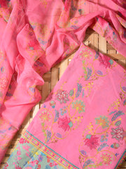 Pink and Green Cotton Silk Dress Material