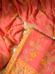 Yellow and Orange Cotton Silk Dress Material