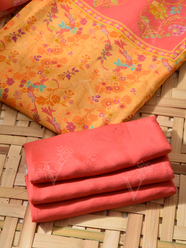 Yellow and Orange Cotton Silk Dress Material