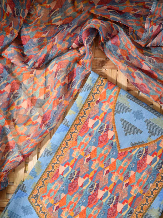 Blue Cotton Dress Material