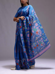 Blue Chanderi Printed Saree