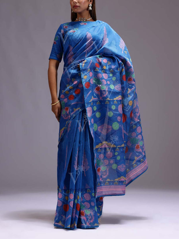 STP, MTO, DD28, Blue , Chanderi, Printed, Saree