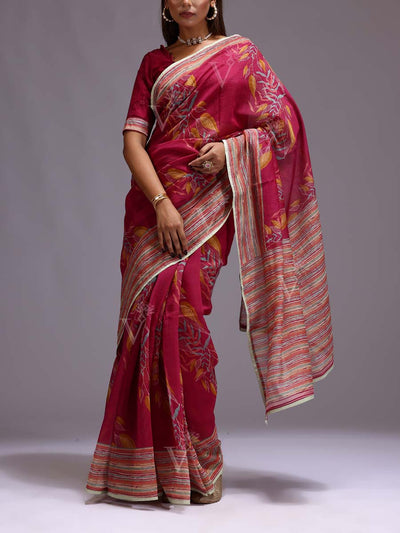 Mulberry Pink Chanderi Printed Saree