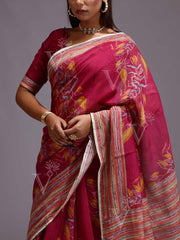 Mulberry Pink Chanderi Printed Saree