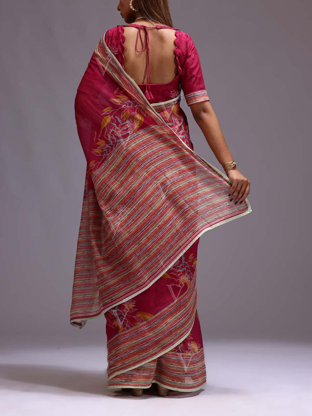 Mulberry Pink Chanderi Printed Saree