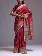 STP, MTO, DD28, Pink , Leheriya, Chanderi, Printed, Saree, karwa24