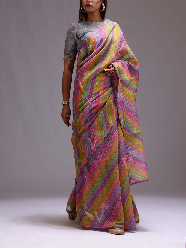 Multi Color Chanderi Leheriya Printed Saree