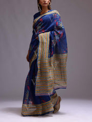 Blue Chanderi Printed Saree