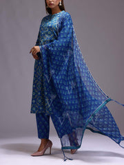 Blue Cotton Printed Suit Set