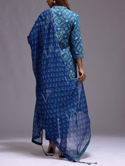 Blue Cotton Printed Suit Set