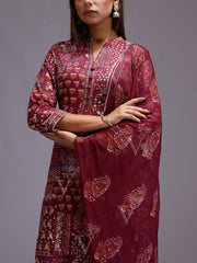 Wine Cotton Printed Suit Set