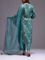 Blue Green Cotton Printed Suit Set