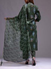 Dark Green Cotton Printed Suit Set