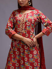 Red Cotton Printed Suit Set